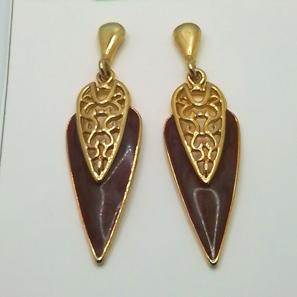 🩷VINTAGE 90's GOLD AND BROWN EARRINGS - Picture 3 of 4